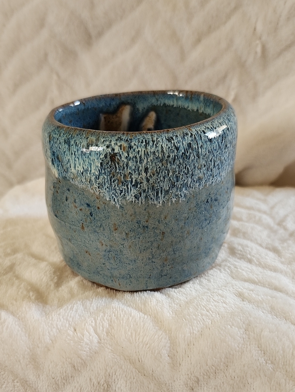 Handcrafted Blue Ceramic Art Pot